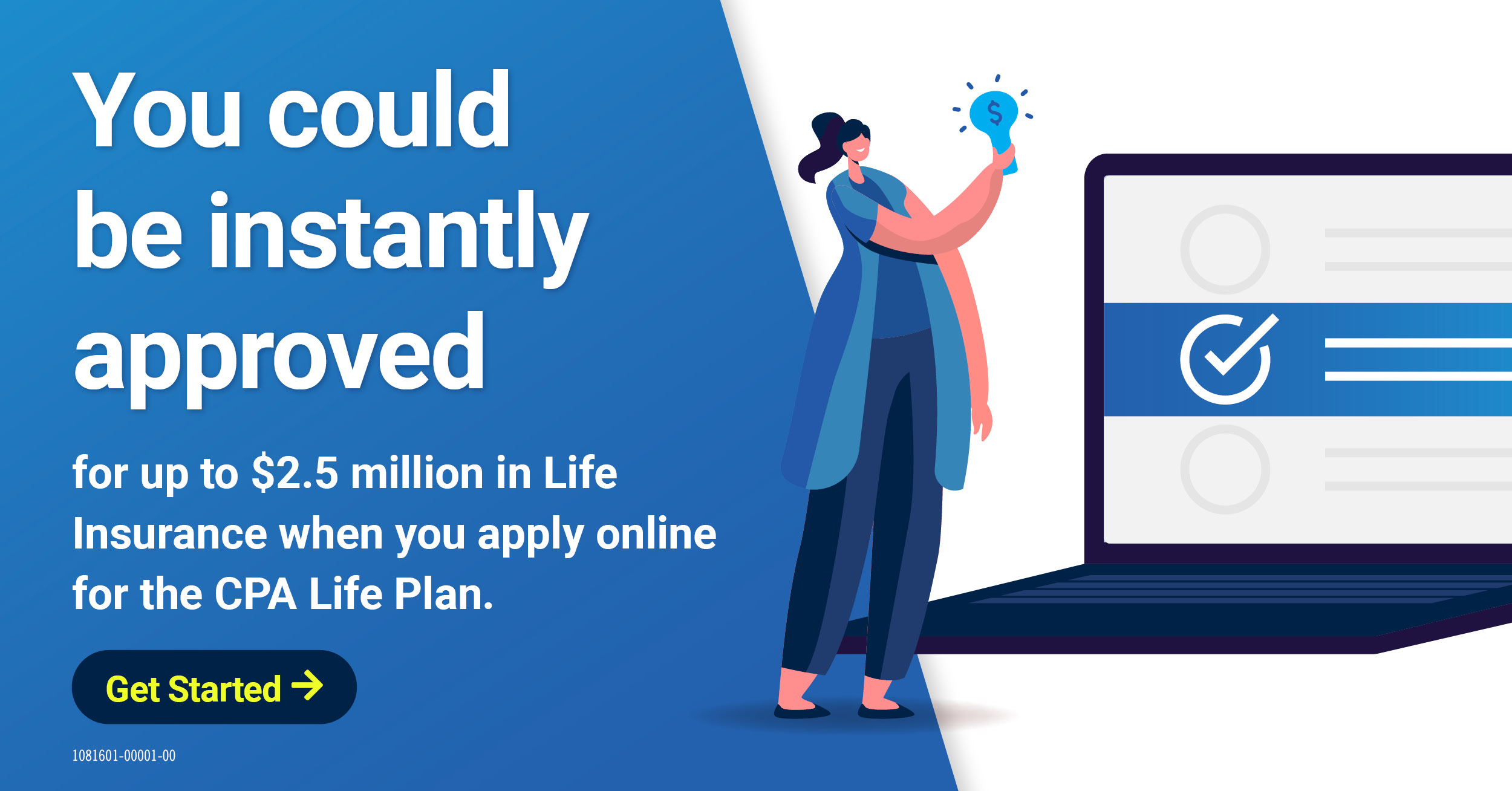 graphic illustration woman holding lightbulb standing next to oversized laptop